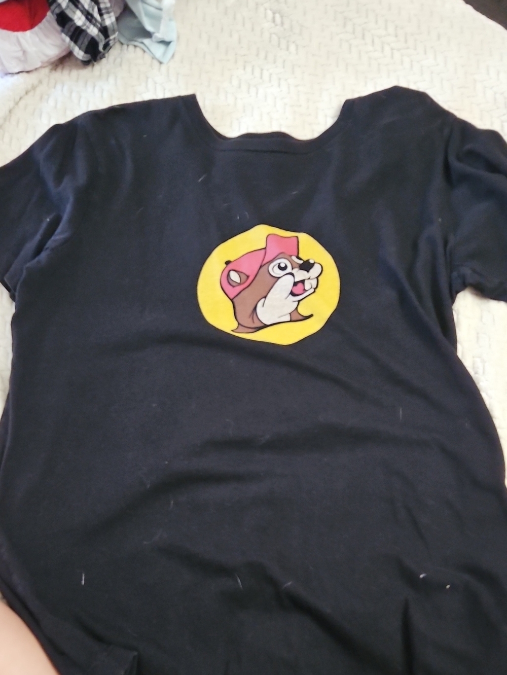 Kids Black Graphic Tee with Yellow Badge and Cartoon Character